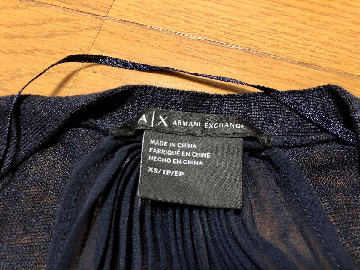 A/X ARMANI EXCHANGE Armani Exchange длинный рукав длинный кардиган sizeXS темно-синий тонкий необычность материалы задний автомобиль n плиссировать 