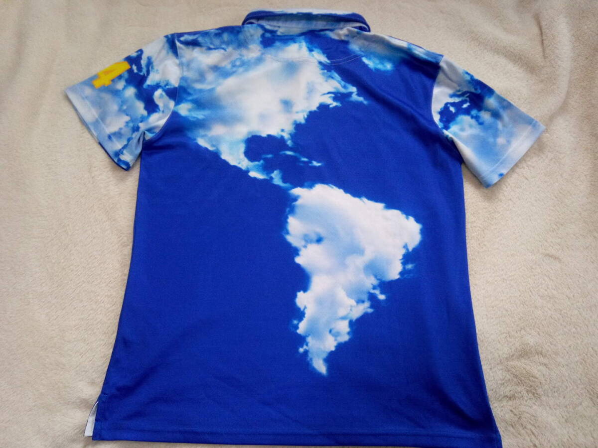 超美品 バーディハント スカル 世界地図総柄メンズポロシャツ Lの画像4