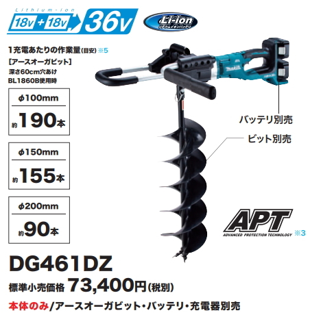 マキタ 充電式 アースオーガ DG461DZ 本体のみ 18Vx2個使用 36V 穴掘り 新品の画像1