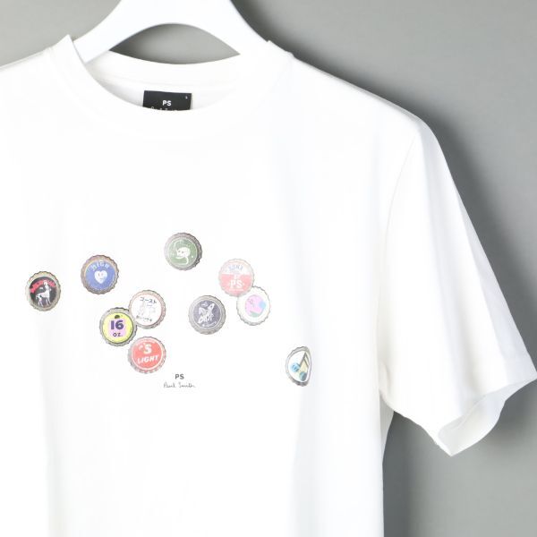 888b 新品 PS Paul Smith ポールスミス Bottle Caps 半袖 Tシャツ メンズ コットン ホワイト Lの画像2