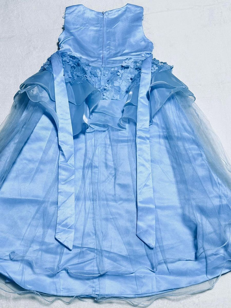 新品  フラワー ロングドレス 150 ライト ブルー 花 リボン a 結婚式 発表会