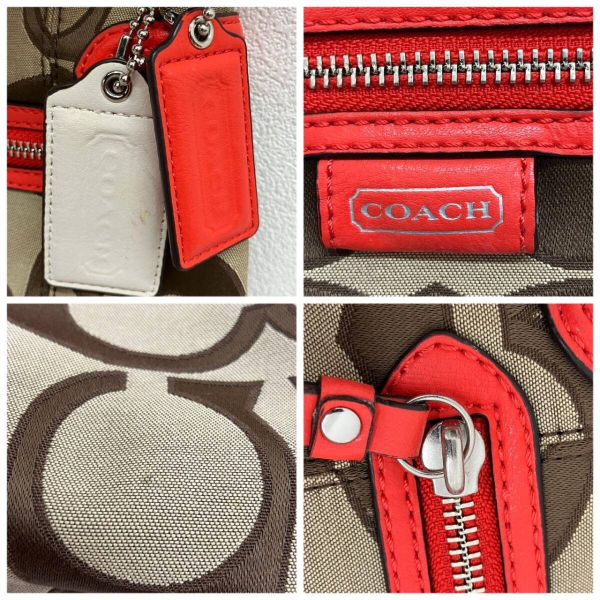 【A】coach　コーチ　ハンドバッグ　ショルダー　2way　24063　シグネチャー　オレンジ系？ベージュ　中古　現状品　レディース【462】_画像5