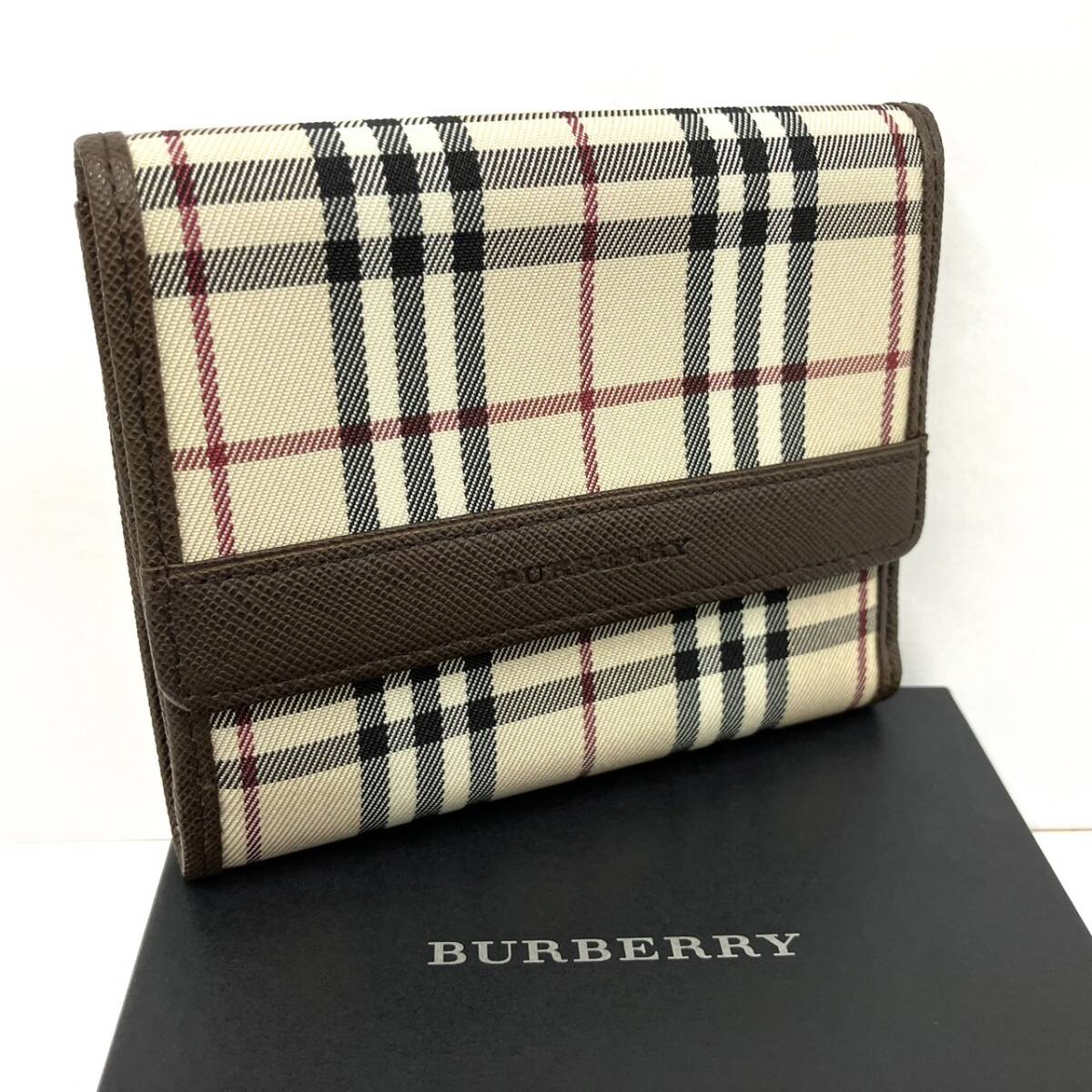 【A】Burberry バーバリー 財布 ウォレット 折り財布 ノバチェック 保管品 ベージュ×ブラウン 人気 ブランド レディース【534】の画像1