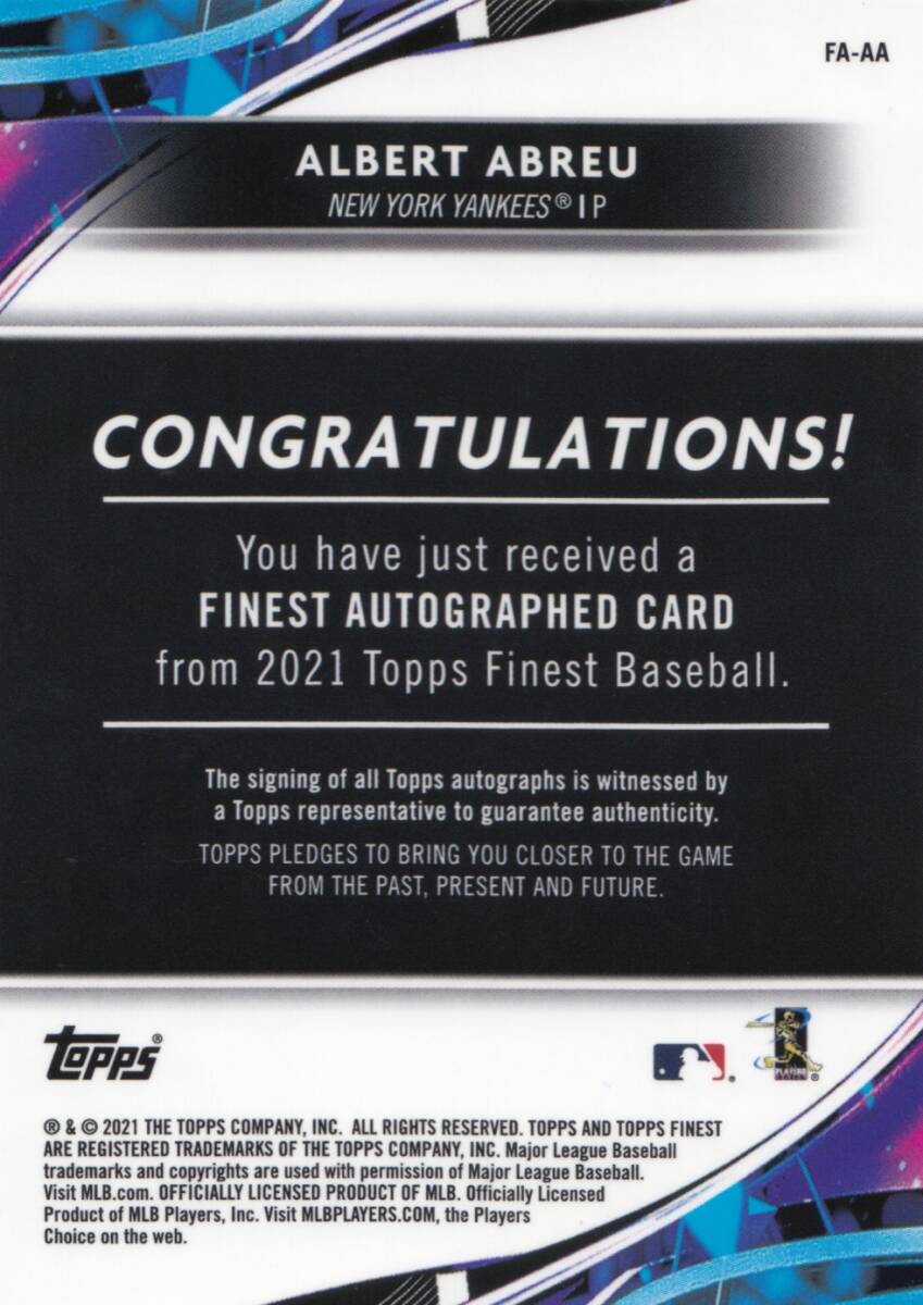 【アルバート・アブレイユ】ルーキー 直筆サインカード 西武ライオンズ 2021 TOPPS FINEST ALBERT ABREU AUTO #検索 BBM EPOCH エポック_画像2