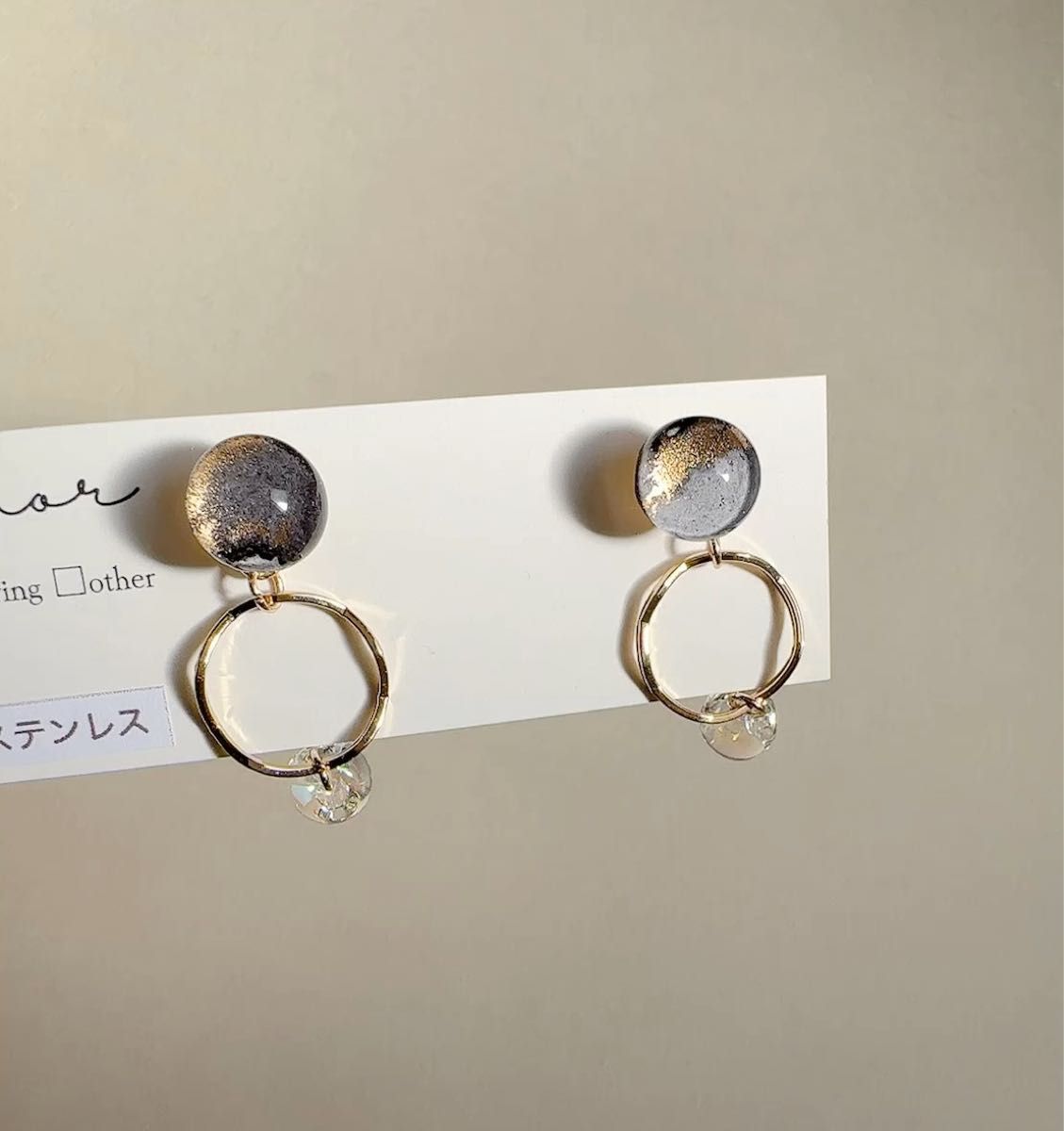 No.921 1点のみ　ハンドメイド　ブラック　2way ピアス　黒　サージカルステンレス　アルコールインクアート　クリア