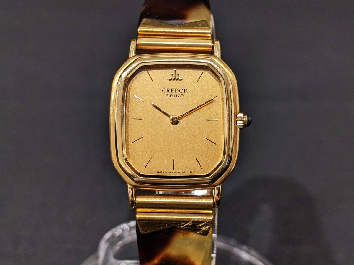 【46342】SEIKO CREDOR セイコー クレドール 5A70-5210 クオーツ 18KT 18金 総重量約20.35g バングルウォッチ 箱付き レディース 腕時計の画像2