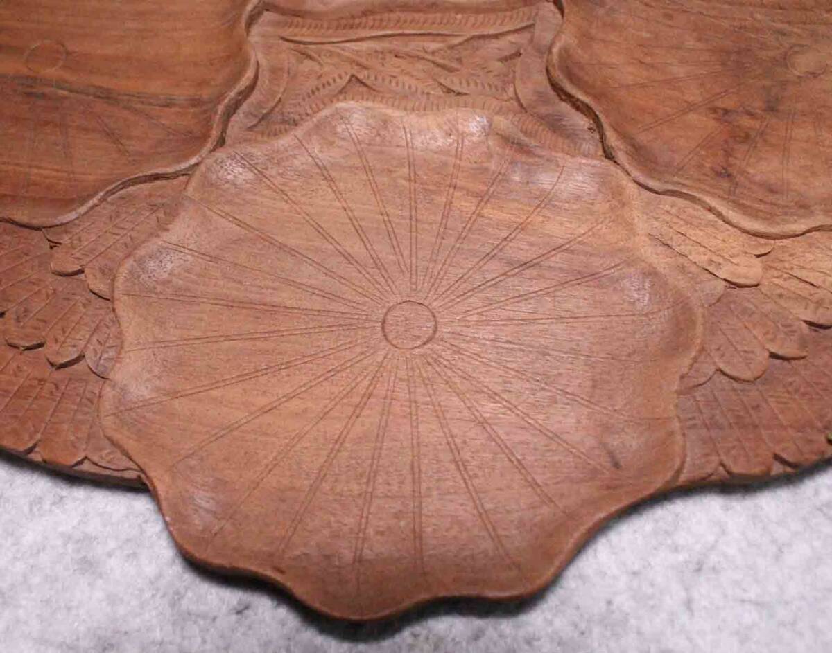 [j108]木工　お盆　皿　植物文　蓮葉　木彫り　彫刻　木製_画像5
