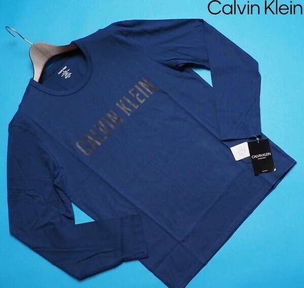 新品正規品 Calvin Klein カルバンクライン コットン100% 天竺 ロングTシャツ US:M JP:L 紺(C3I) NM1958_画像1