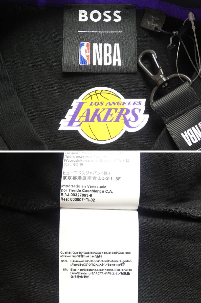 通年物20,600円新品HUGO BOSSボス★ネックストラップ付属NBA公式ロスアンゼルス・レイカーズ黒Tシャツ【欧米M＝日本L】_画像9