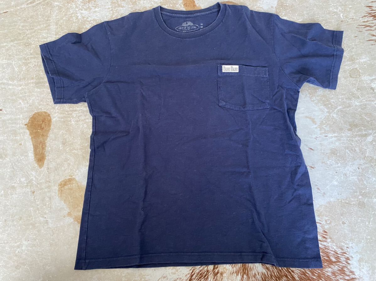 送料最安230円から ハリウッドランチマーケット BLUEBLUE 半袖Tシャツ M 紺 ネイビー ポケット / 古着 USED 中古 アメカジ HRM FRUIT LOOM_画像1