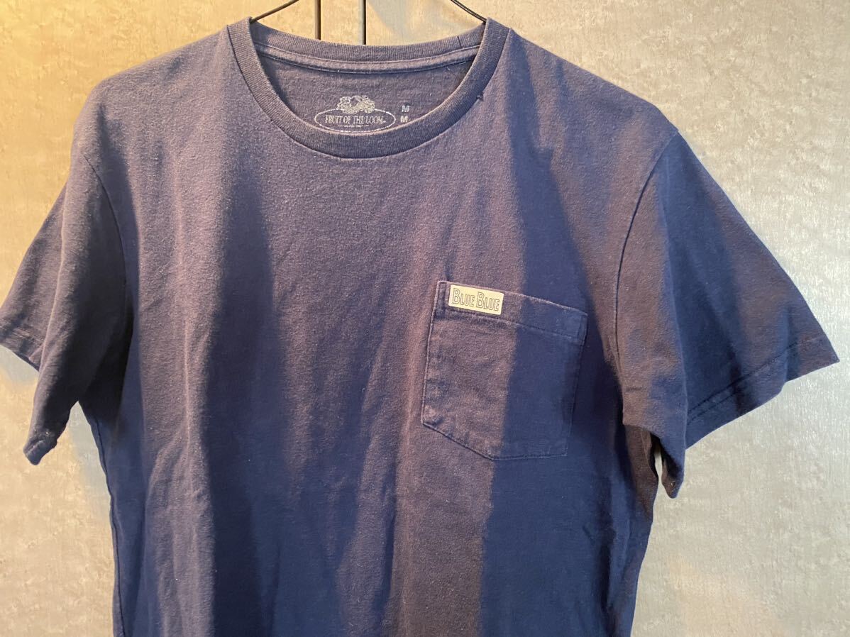 送料最安230円から ハリウッドランチマーケット BLUEBLUE 半袖Tシャツ M 紺 ネイビー ポケット / 古着 USED 中古 アメカジ HRM FRUIT LOOM_画像5