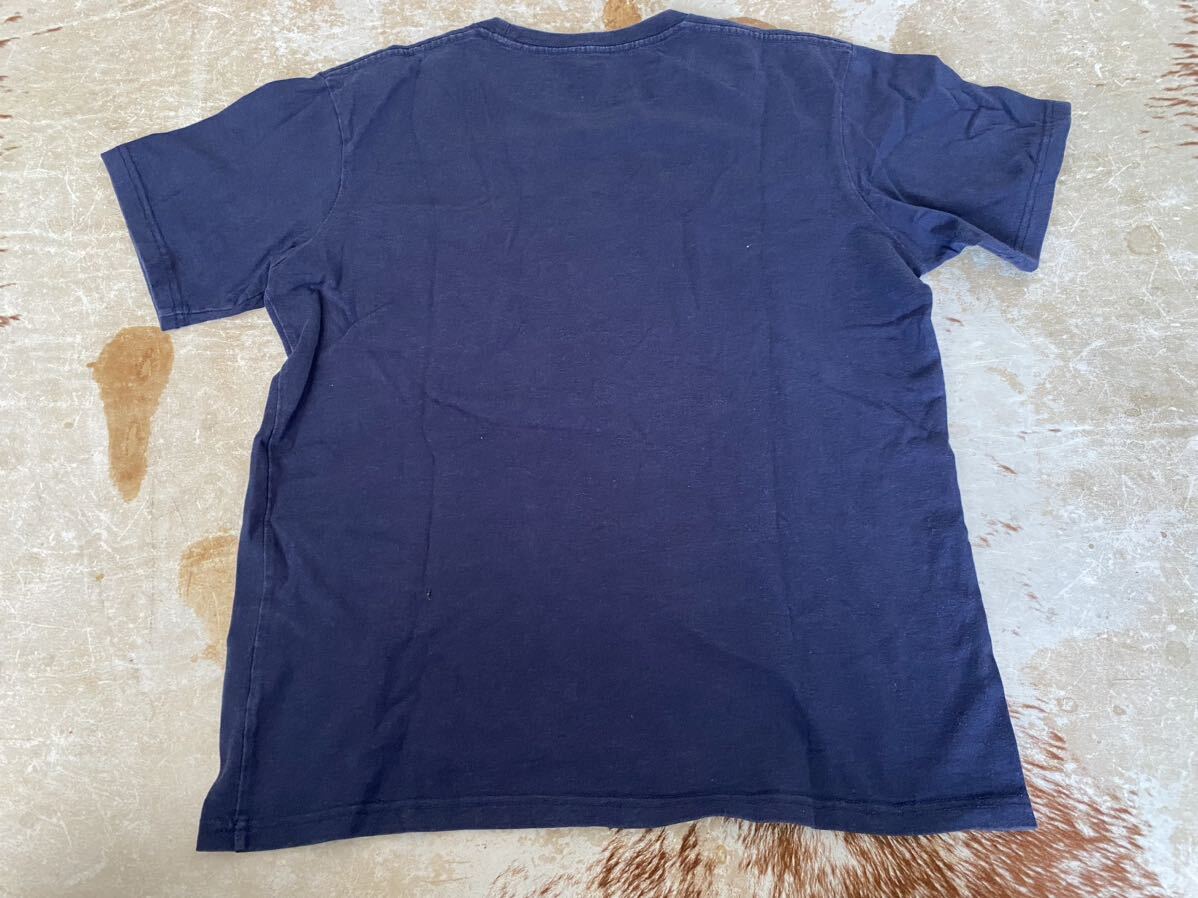 送料最安230円から ハリウッドランチマーケット BLUEBLUE 半袖Tシャツ M 紺 ネイビー ポケット / 古着 USED 中古 アメカジ HRM FRUIT LOOM_画像2