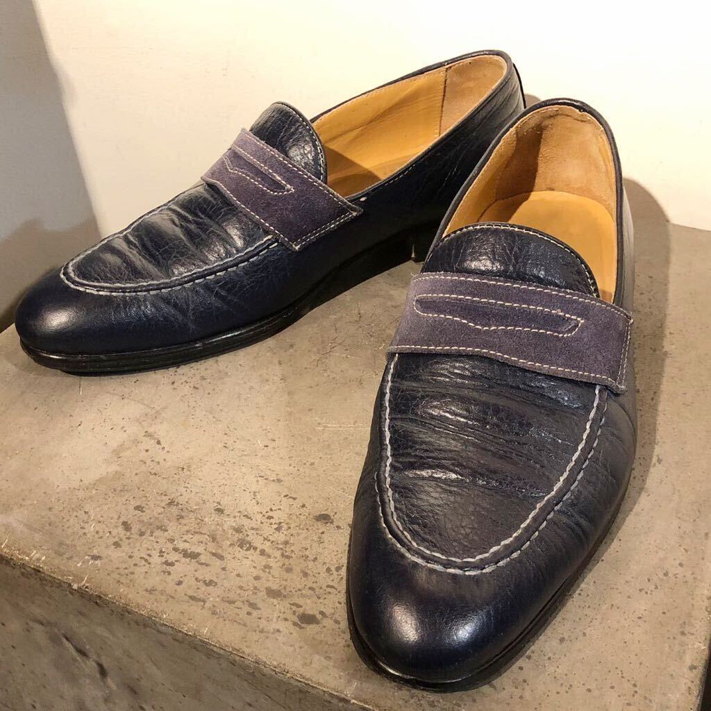 【即決】SIMONE MARIOTTI made in Italy VERO CUOIO EU39サイズ シモーネ・マリオッティ ローファー  レザーシューズ ネイビー 中古革靴