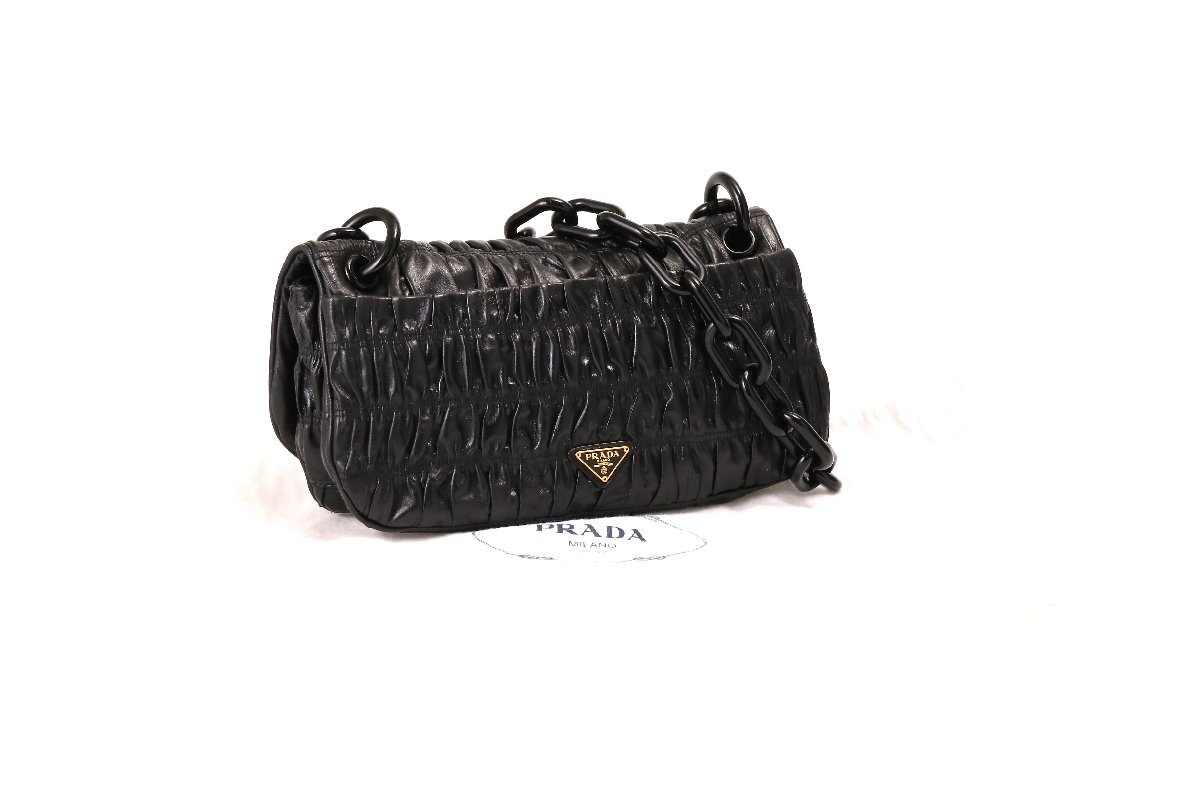 プラダ プラスチックチェーン ショルダーバッグ ゴートスキン ブラック系 PRADA BR4851 中古品 USED ABランク /6822_画像2