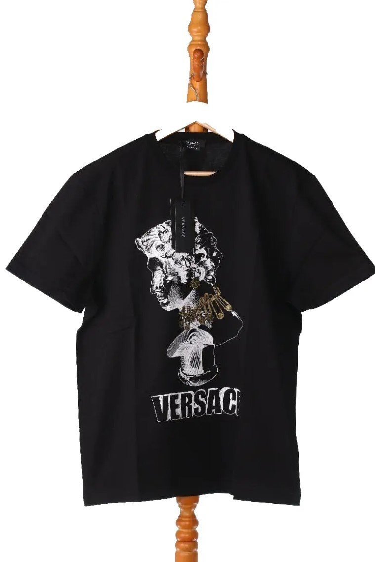 ヴェルサーチ べルサーチ ロゴ グラフィックプリント ロック Tシャツ ブラック サイズL VERSACE 1008485 1A06067 1B000 新品_画像2