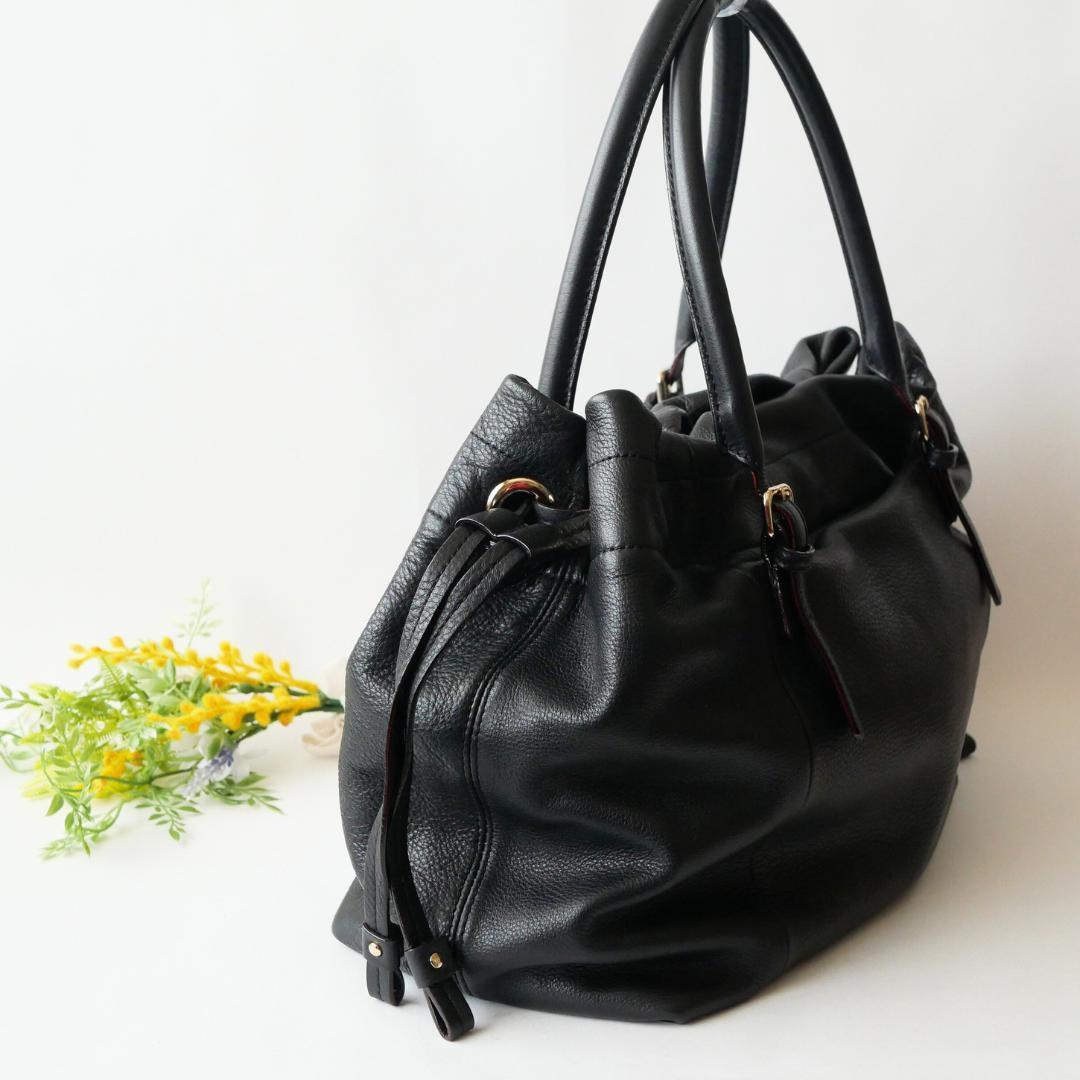 【美品】ケイトスペード ハンドバッグ オールレザー 巾着 シボ革 ビジネス 黒