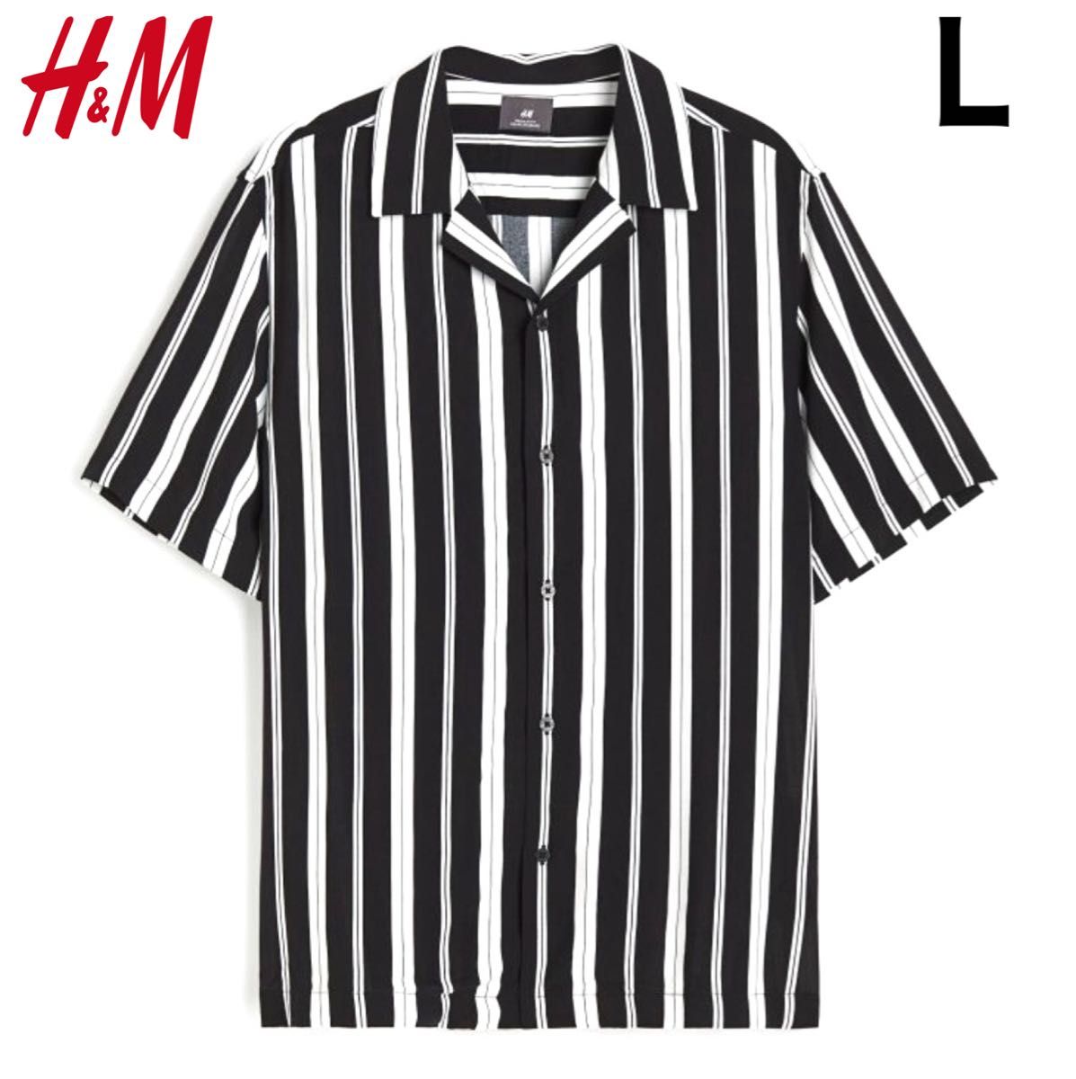 新品 H&M リゾート ストライプ シャツ L