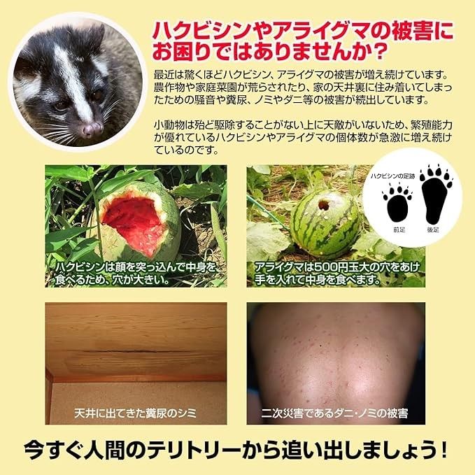 撃退ハクビシン強力タイプ【屋外用】5個入 忌避剤をさらに２倍に増量した激臭シート