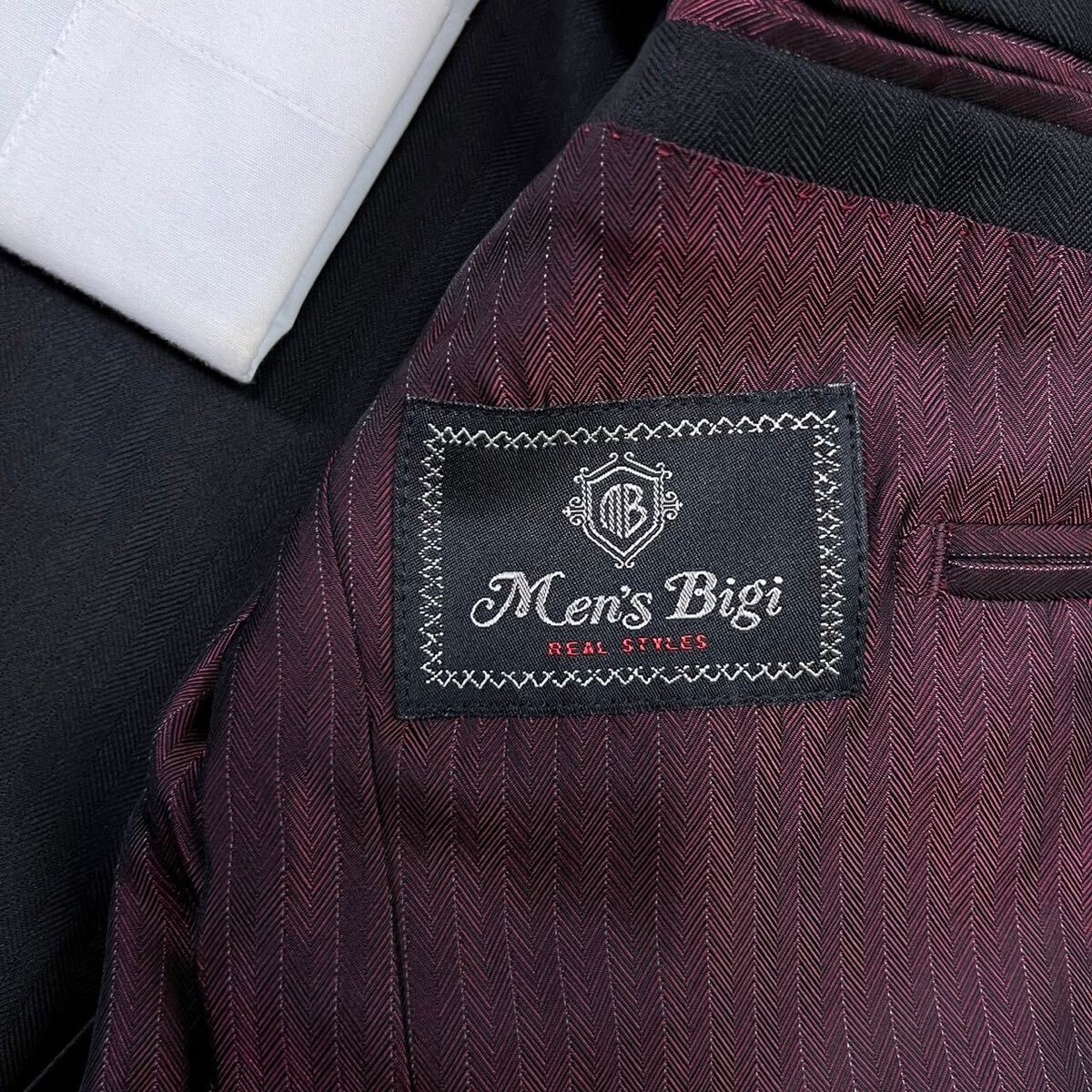 メンズビギ【溢れる高級感】MEN'S BIGI スーツ　セットアップ　テーラードジャケット　ストライプ　ブラック　黒_画像6