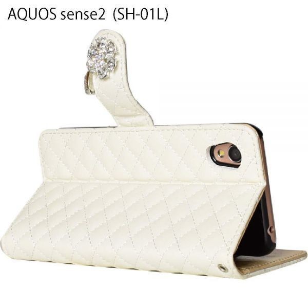 FRL-SHOP◆AQUOS Sense2 SH-01L SHV43 SH01L ケース ◆ アクオスセンス2 花としずく フラワーデコ 手帳型 カバー F-18wt☆_画像8