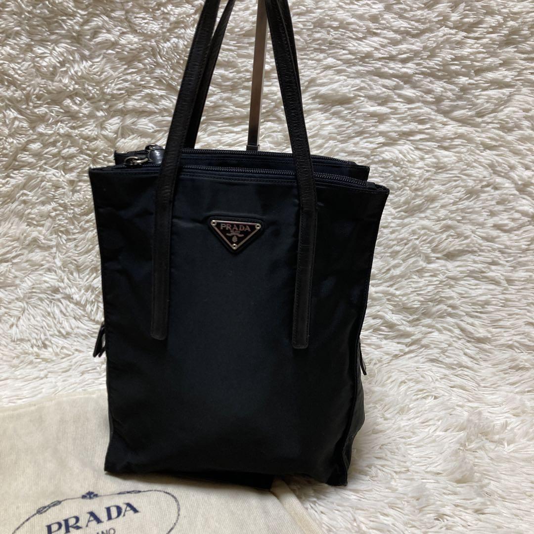 極美品　PRADA　プラダ　ハンドバッグ　トートバッグ　ナイロン　三角プレート　黒　ブラック　白タグ　テスート　トライアングル_画像2