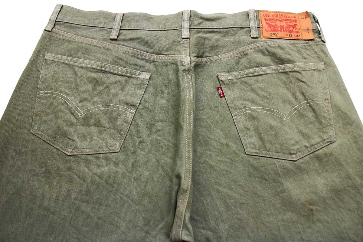 ★メキシコ製 Levi'sリーバイス 501 ダメージ 先染め カラーデニムパンツ 薄緑 w42 L32★SDP2653 ジーンズ ストレート ビッグサイズ_画像5