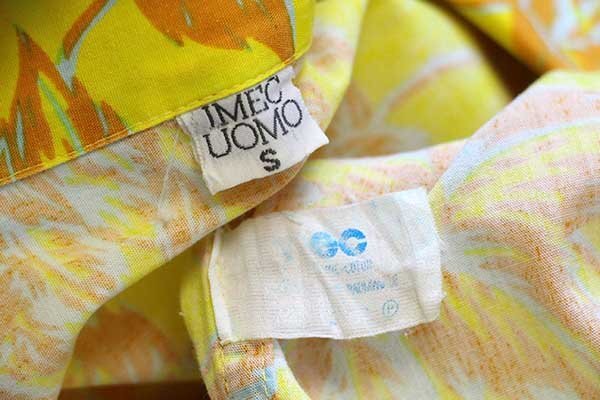 ★80s イタリア製 IMEC UOMO ボタニカル柄 半袖 コットン オープンカラーシャツ 黄★オールド ユーロ アロハ フラワー オーバーサイズ_画像4