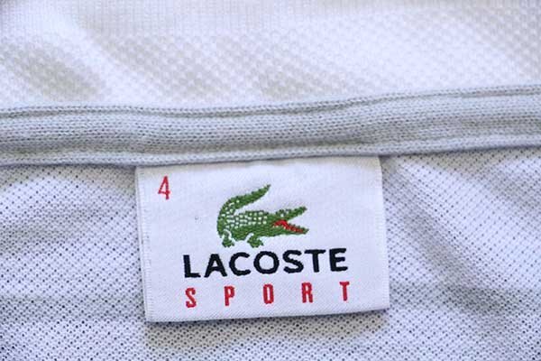 ★90s LACOSTEラコステ SPORT ボーダー コットン 鹿の子 ポロシャツ 白×グレー 4★オールド フレンチ ユーロ ヨーロッパ ワンポイント_画像4