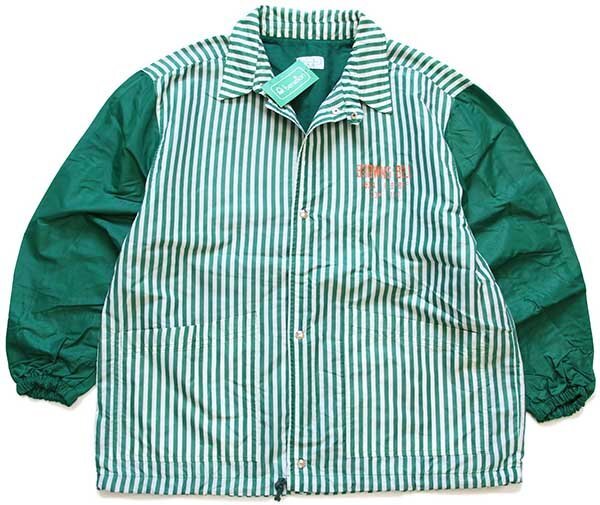 デッドストック★80s イタリア製 benettonベネトン チンスト付き ストライプ 切り替え ナイロン コーチジャケット 緑×白 48★特大 ユーロ_画像1