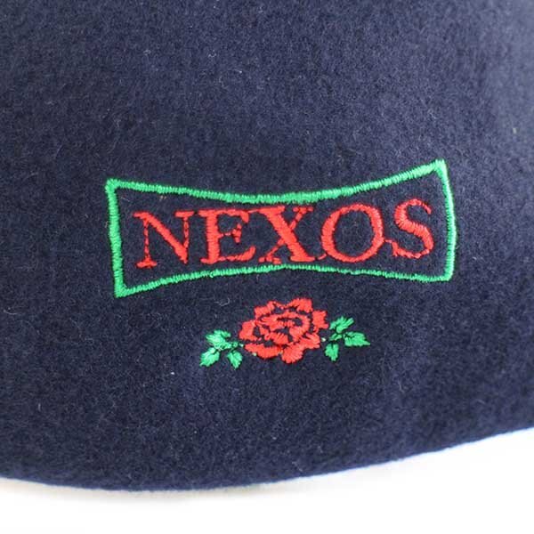 デッドストック★イタリア製 NEXOS バラ刺繍 ウール フェルト ハンチング 紺 59★ユーロ ヨーロッパ オールド ユニセックス 薔薇 ネイビー_画像5