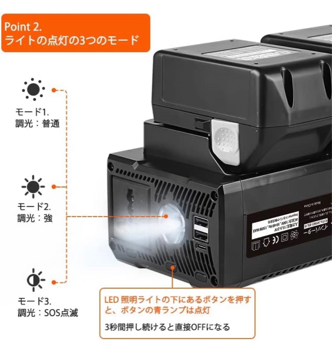 インバーター ポータブル電源 USB 2ポート type-c搭載 ACコンセント AC100V 電圧保護