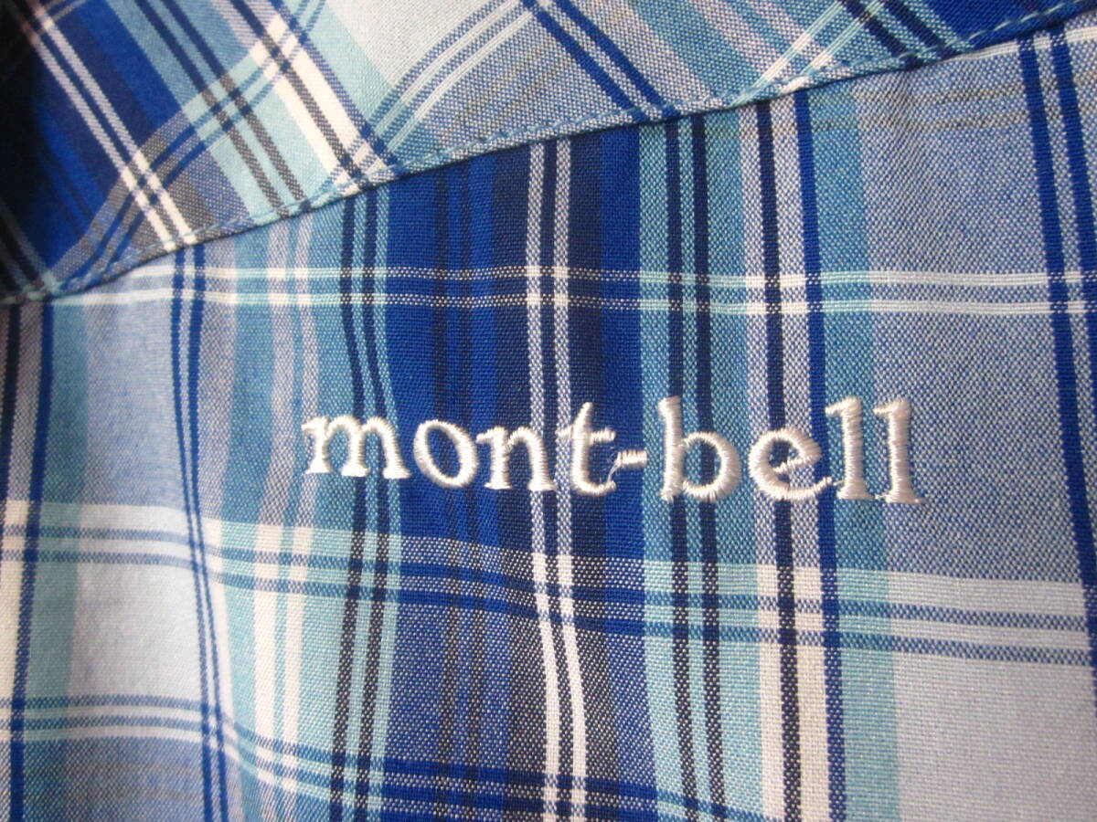 mont-bell モンベル 半袖シャツ レディース M チェック 青 ブラウス ベンチレーション 6193