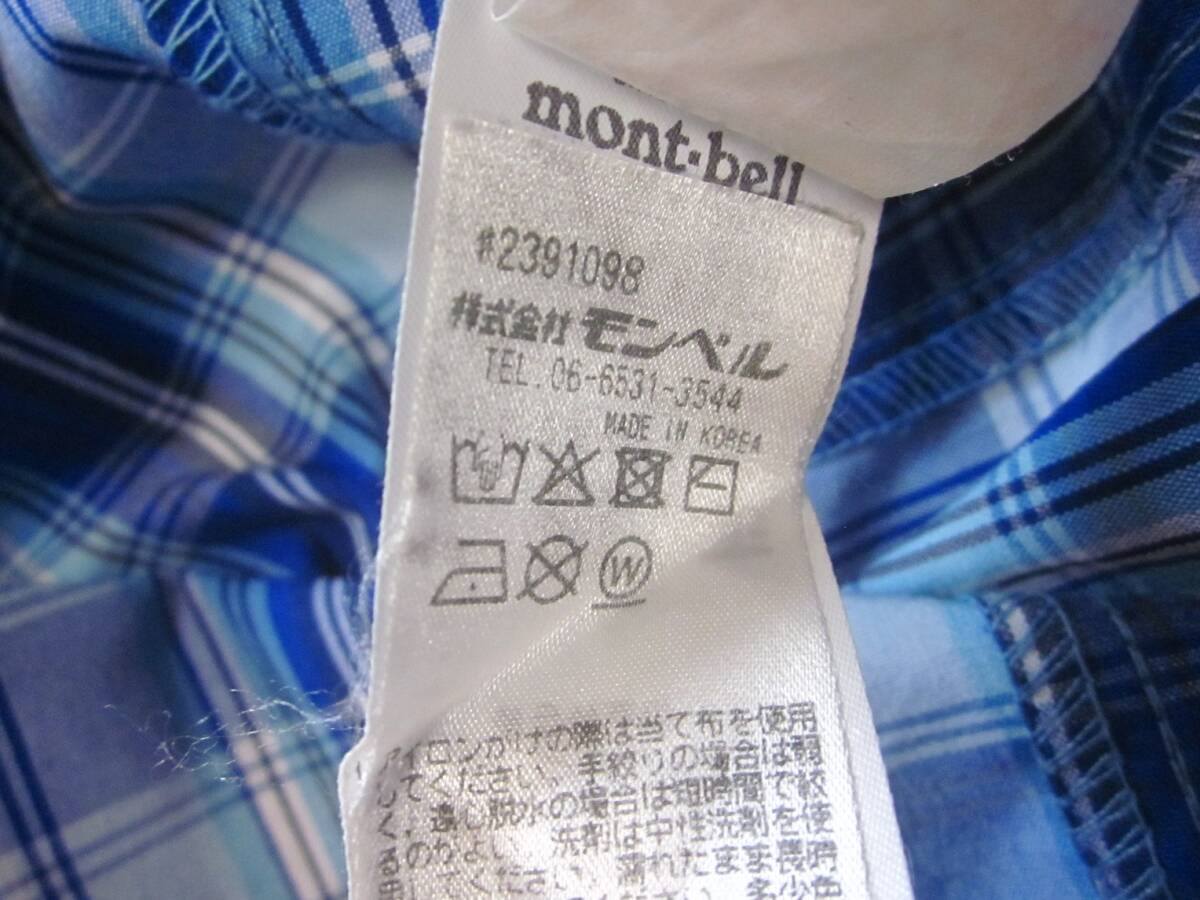 mont-bell モンベル 半袖シャツ レディース M チェック 青 ブラウス ベンチレーション 6193の画像9