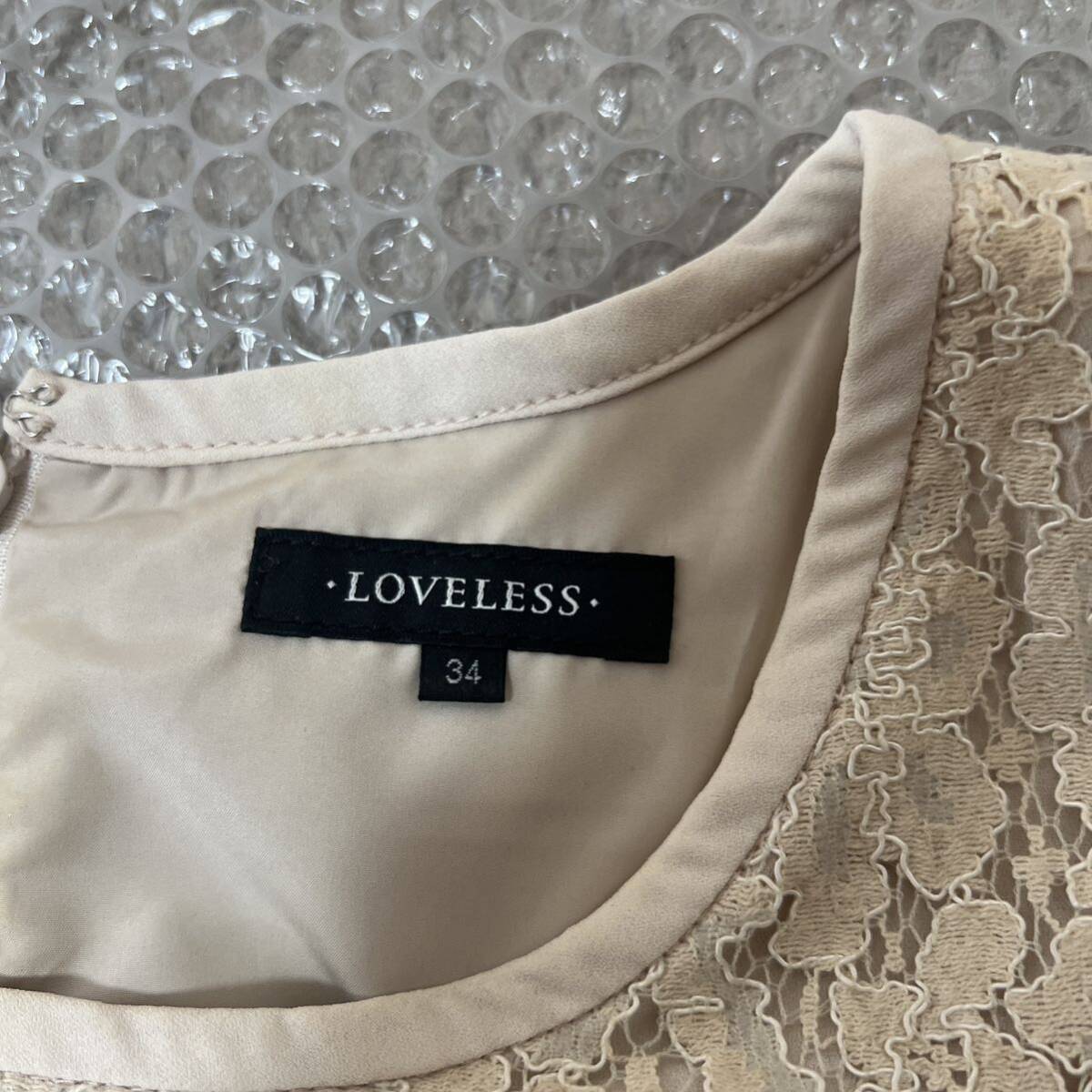 LOVELESS ラブレス ワンピース XSサイズ 34 ベージュ ブラック ノースリーブ 三陽商会 薄茶 黒 レース 結婚式 婚活 デート オールインワン 