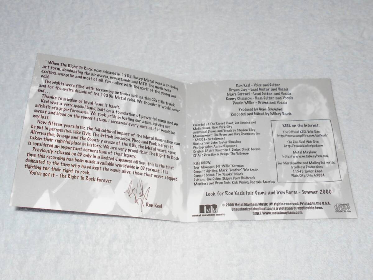 KEEL ／ Gene Simmons プロデュース・２枚目・ボーナス収録・自身解説＋サイン（印刷）／ キール_画像4