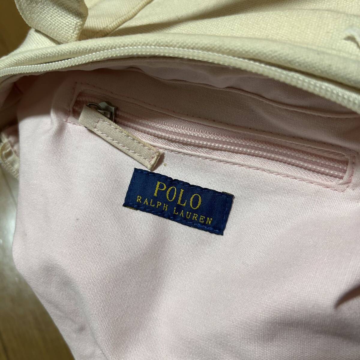 小ぶり！ポロラルフローレン 中古古着キャンバスミニトートバッグ 中国製 白×薄ピンク刺繍ポニー POLO RALPH LAUREN ハンドバッグ 