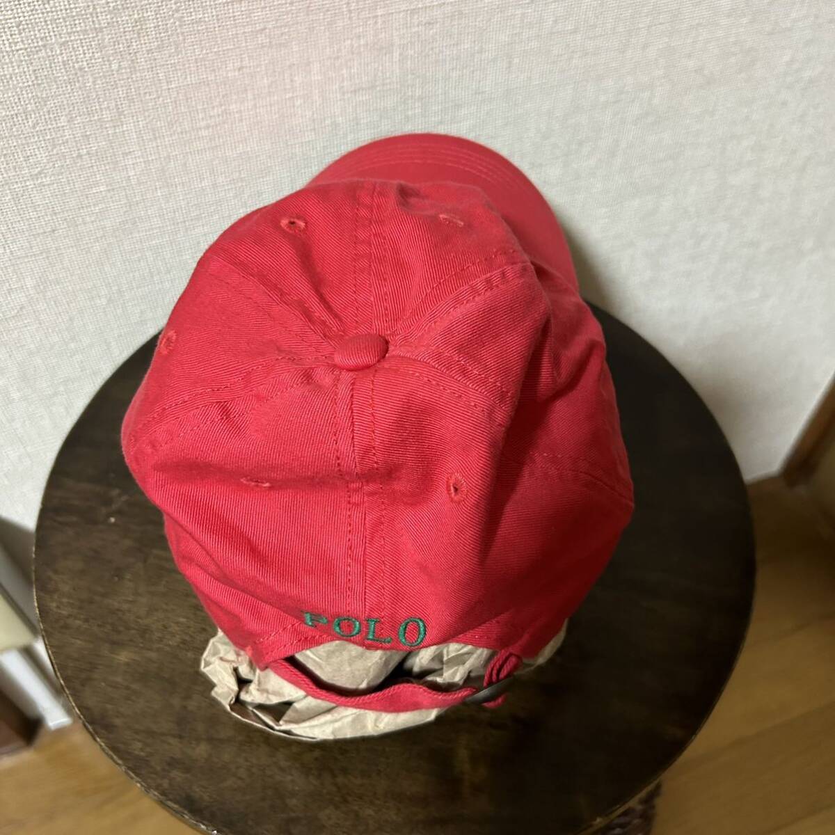 小さめ56cm！ポロラルフローレン 古着キャップ 赤×緑ポニー刺繍 中国製 POLO RALPH LAUREN 帽子 