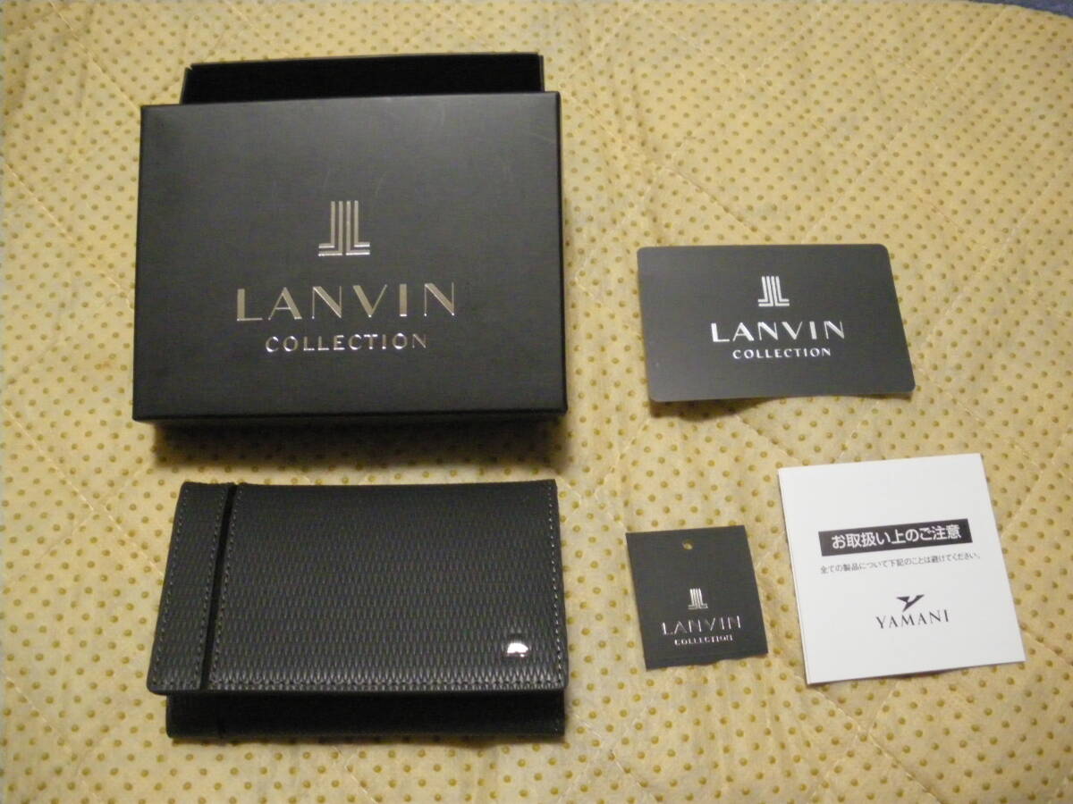 【537】LANVIN ランバンコレクション 名刺入れ 牛革 グレー メンズ 未使用 正規品 外箱有 即決の画像1