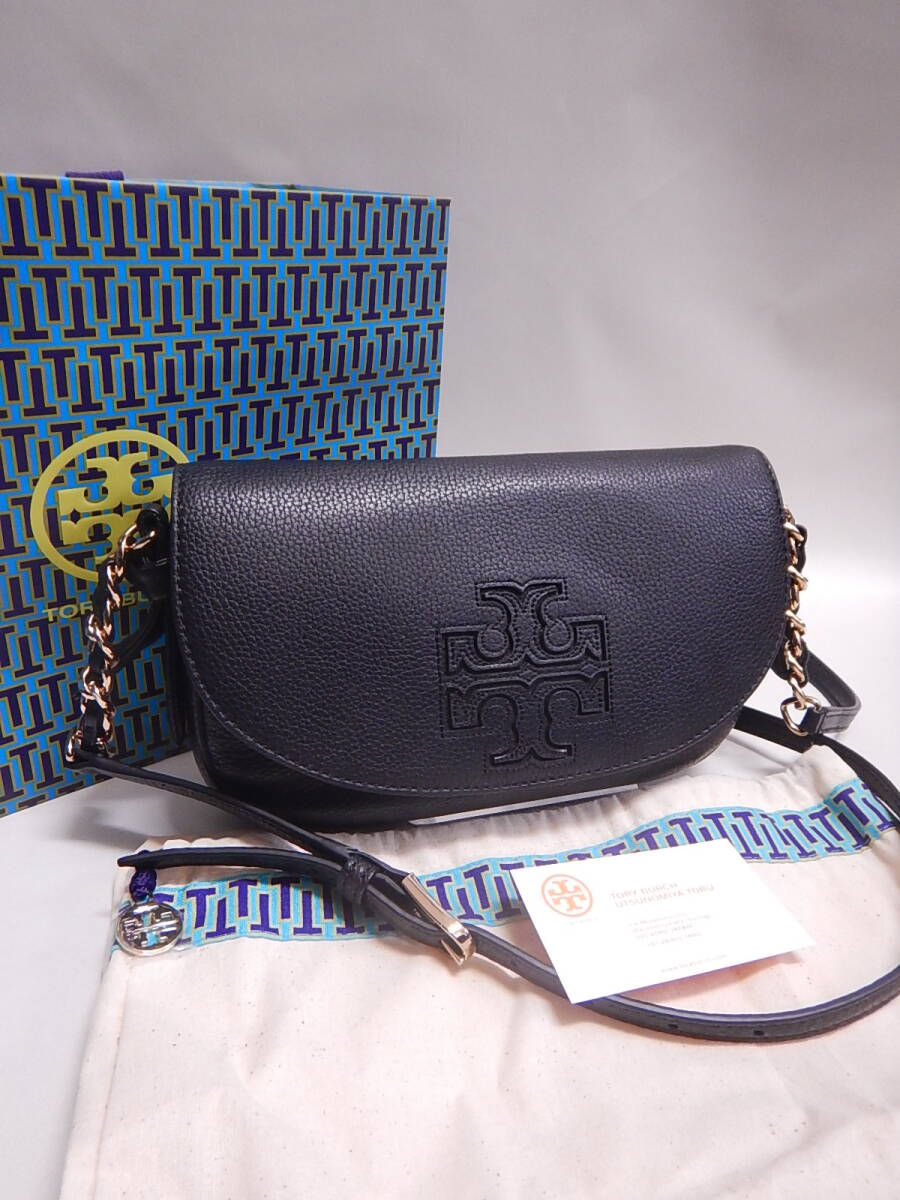 新品同様■TORY BURCH トリーバーチ レザー ハンドバッグ トートバッグ 斜め掛けショルダーバッグ ブラック黒■の画像1