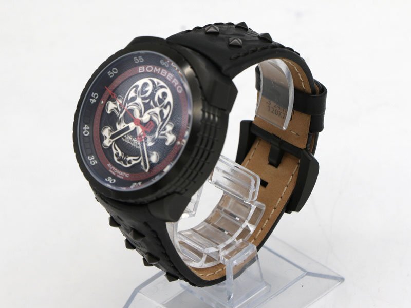 1円 ジャンク【 ボンバーグ BOMBERG 】 BOLT-68 バダス リミテッドエディション SS 革 自動巻 デイト ブラック スカル メンズ 新着 90316-1の画像2