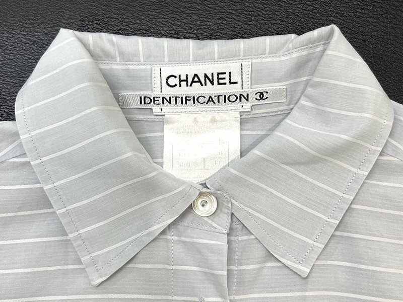  price cut [ Chanel CHANEL ] shirt cotton 100% 7 minute sleeve tops border light gray size 40 lady's 0 new arrivals 6785-0