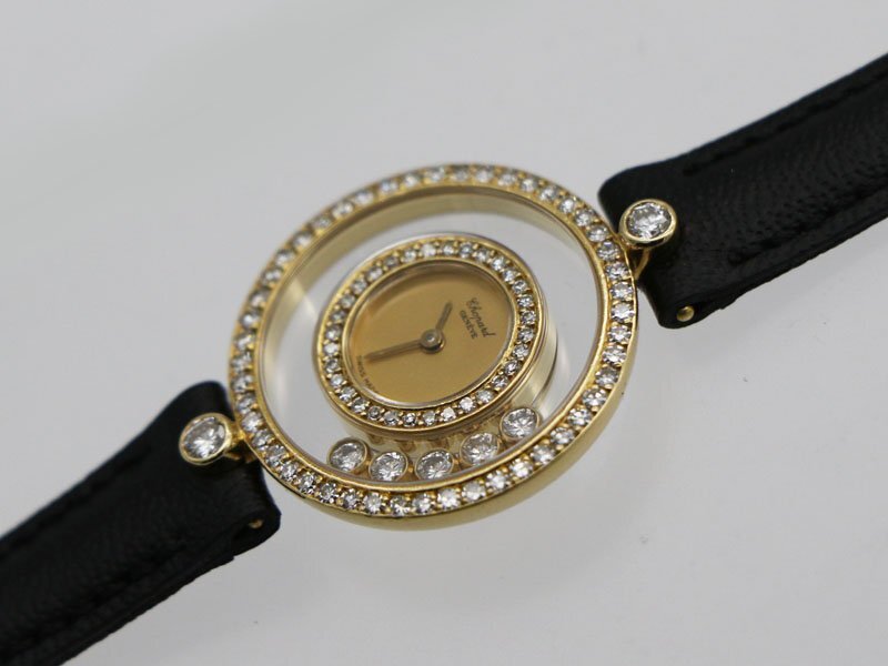 [ Chopard CHOPARD ] наручные часы 20/3957 happy бриллиант 2 -слойный бриллиантовая оправа 5P diamond K18YG/ кожа k.-tsu женский * новые поступления 01588-2