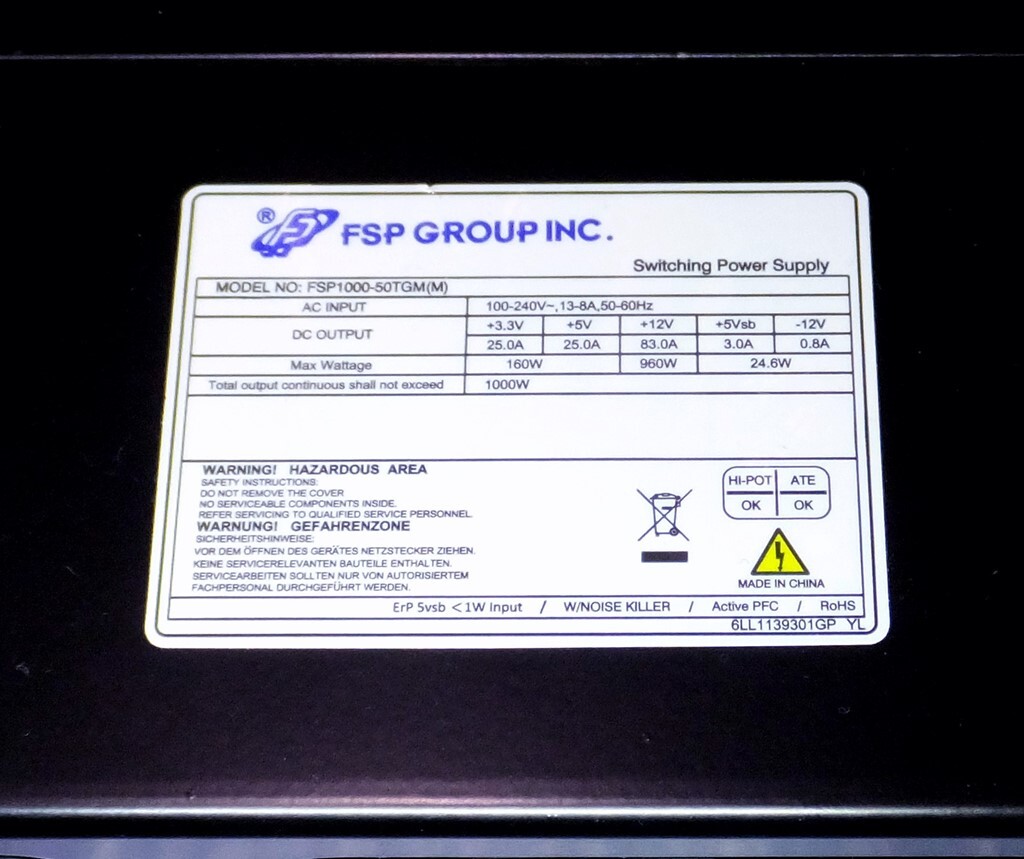 FSP製 FSP1000-50TGM(M) 1000W ATX電源 80PLUS Gold_画像3