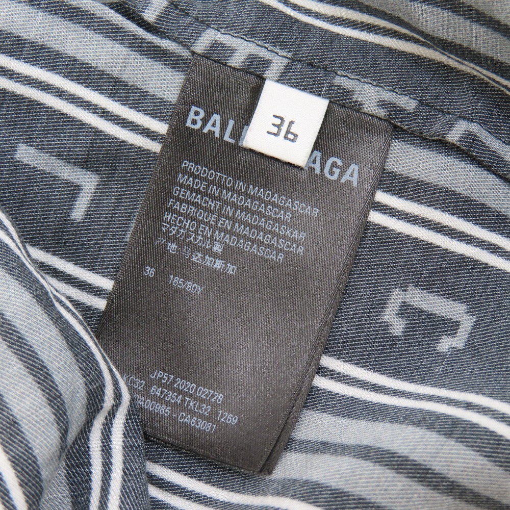 78191BALENCIAGA バレンシアガ 極美品 ストライプ 服 トップス ロゴ 36 半袖シャツ レーヨン ブラック_画像8