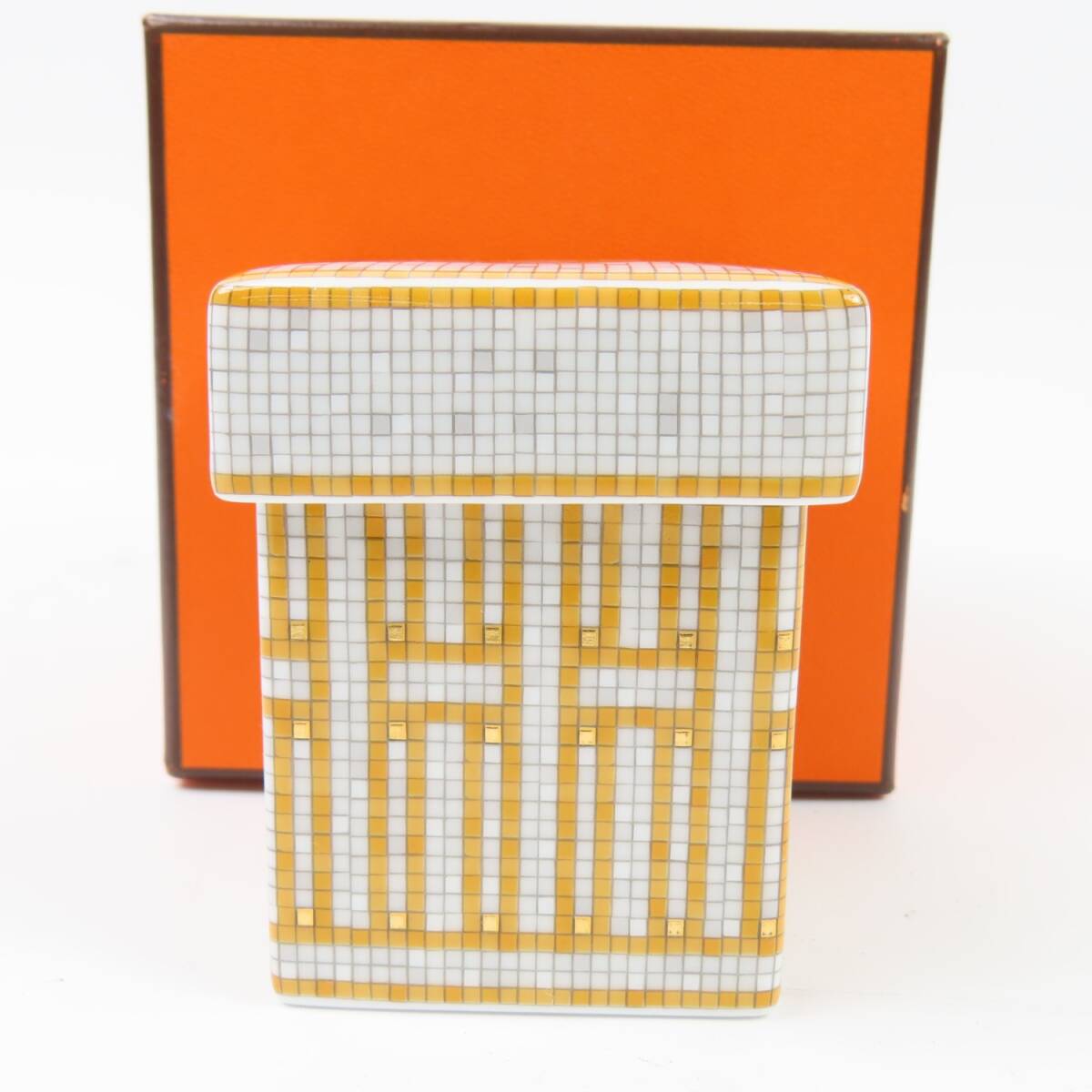 79109HERMES エルメス 未使用品 シュガーポット モザイク24 ヴァンキャトル 陶器 インテリア 小物入れ 食器 陶器 グレー レディース_画像4