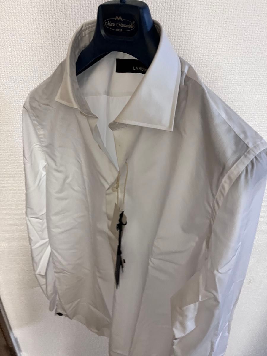【 LARDINI ラルディーニ 】ドレスシャツ 高番手 ポプリン ブロード ホワイト イタリア製 ビジネスシャツ 高級シャツ