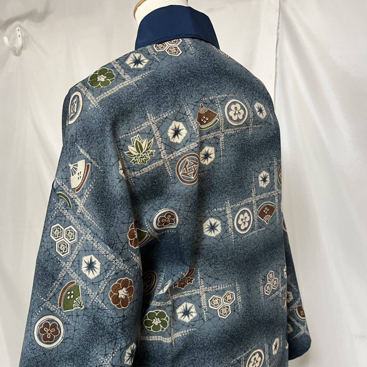 [wellriver] for man long kimono-like garment kimono single . peace pattern wool silk length 135.5cm Japanese clothes Japanese clothes #B476!