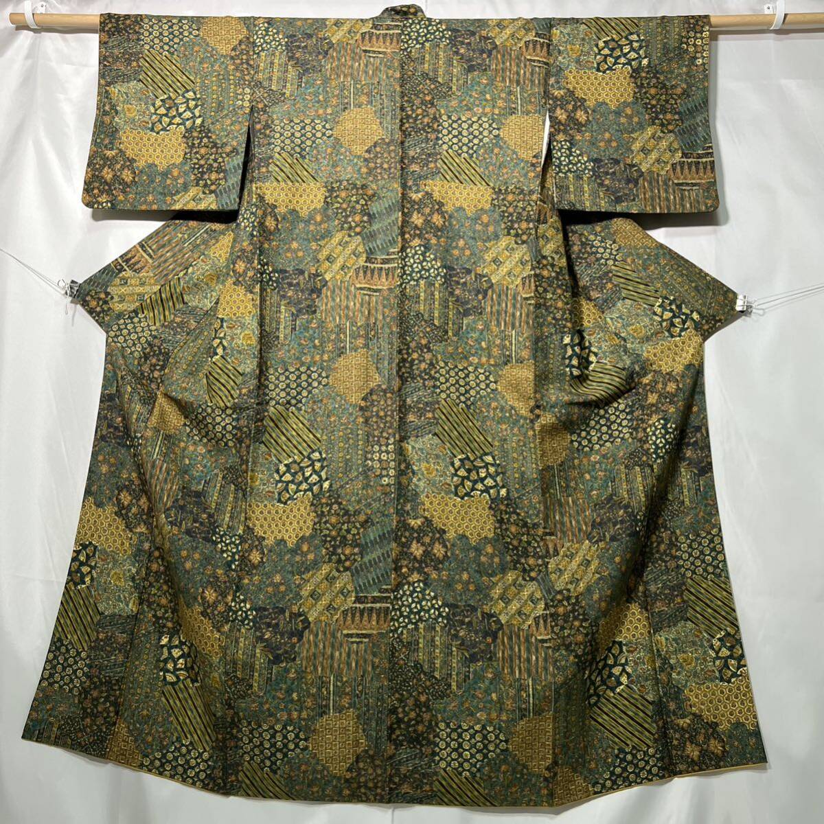 [wellriver] beautiful goods! total pattern fine pattern . after crepe-de-chine kimono silk fine quality .. pattern fan flower Japanese clothes Japanese clothes #B489!