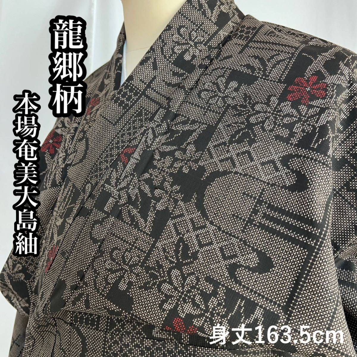 【wellriver】 美品！！ 本場奄美大島 紬 着物 正絹 龍郷柄 身丈163.5cm リメイク 和服 和装 #B304！_画像1