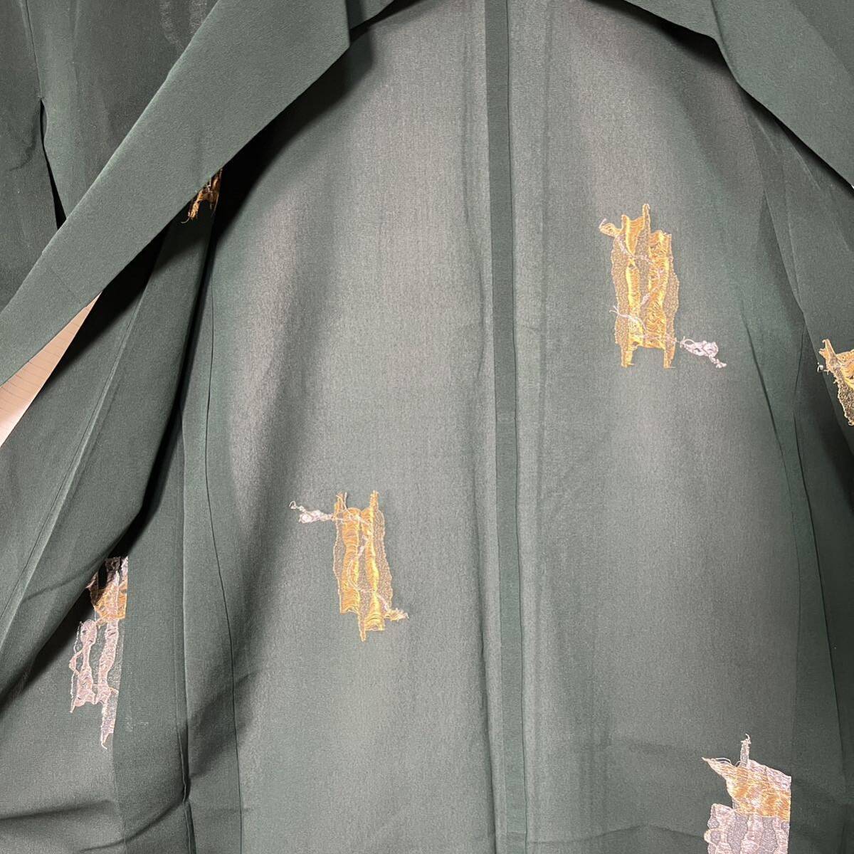 【wellriver】 単衣 夏用 紗 正絹 上品 緑色 金銀糸 珍柄 小紋 着物 和服 和装 #B556！_画像9